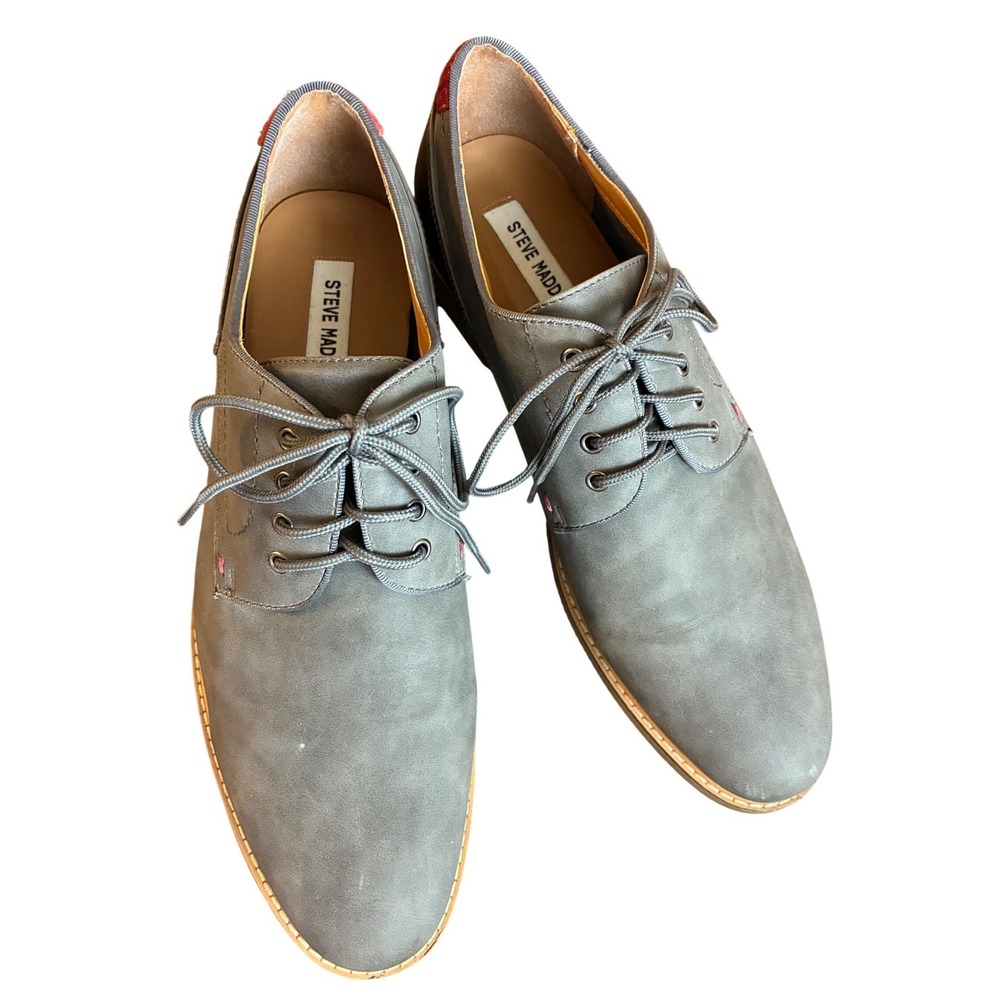 Steve Madden Mens P-Dusted Grey Oxford Dress Shoes Lace Up P-DUSTED Size 9.5